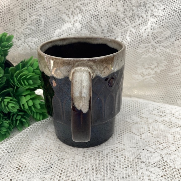 1 Brown Drip glazed Mug, Made in Japan, 8 ounce, crackle finish, 1970s, Vintage - Picture 2 of 6